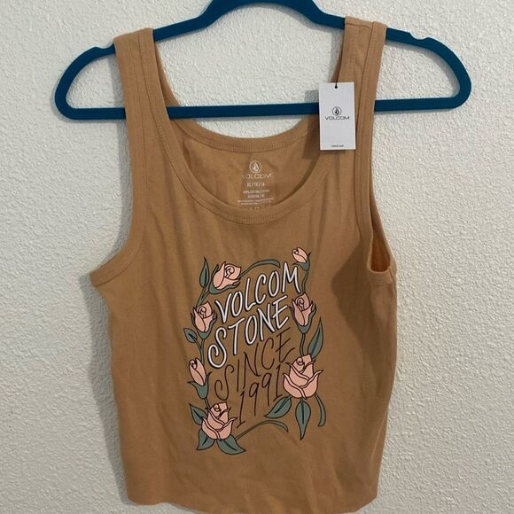 NWT- Volcom- Frist Date Tank- Tan screen print tank- Hazel- Size XL - Picture 1 of 7